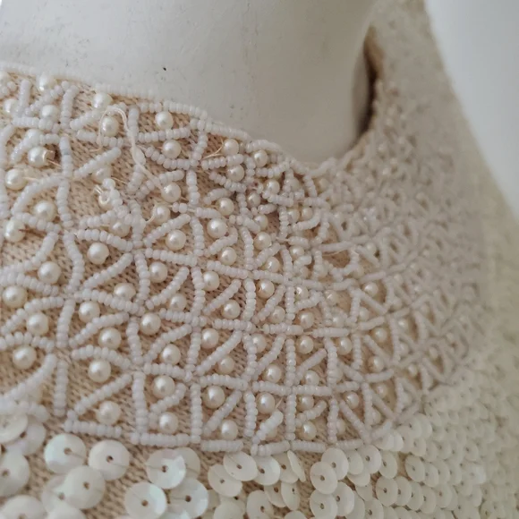 Vintage Short Sleeve Wool Beaded Sequin Top - Picture 7 of 8